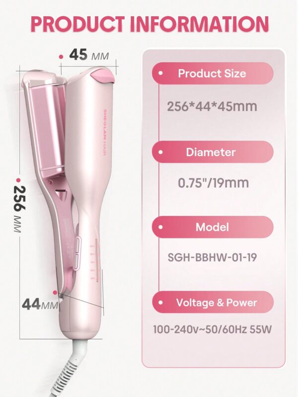 دستگاه ویو مو ساحلی شیگلم مدل Cupid's Charm Beach Babe Waver 19mm رنگ ضورتی
