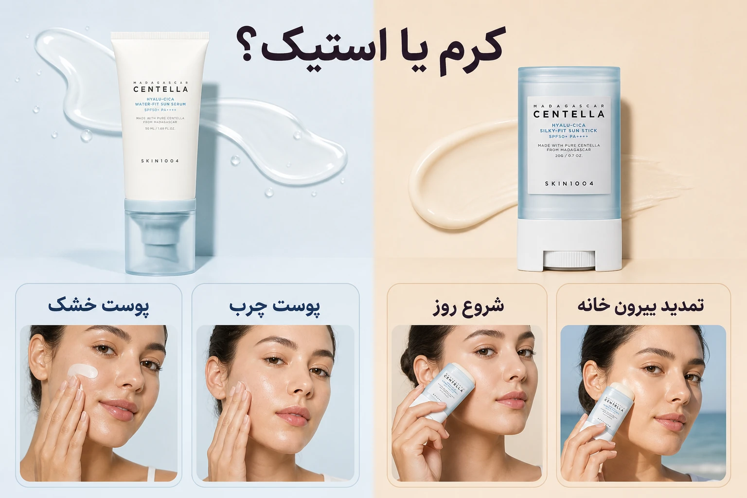 ضدآفتاب سنتلا SKIN1004؛ راهنمای تصویری