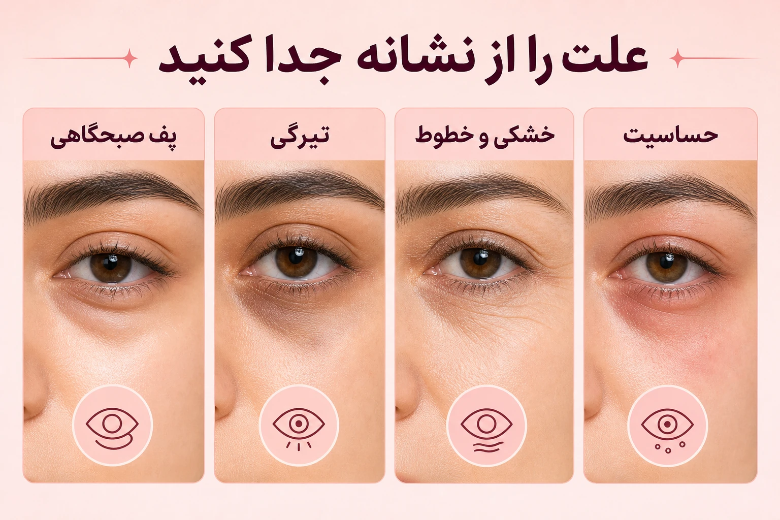 روتین دور چشم برای تیرگی و پف؛ راهنمای تصویری