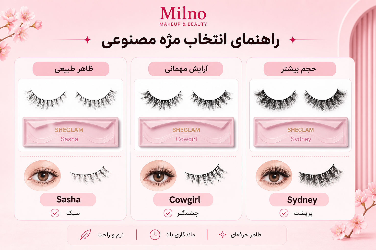 راهنمای انتخاب مژه مصنوعی شیگلم برای ظاهر طبیعی، آرایش مهمانی و حجم بیشتر