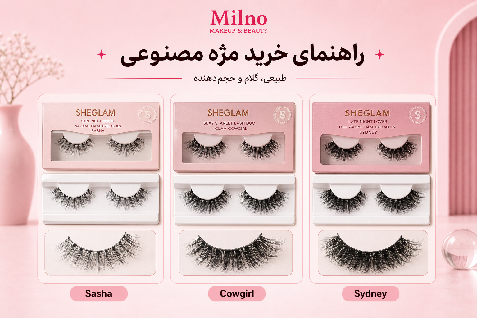 راهنمای مژه مصنوعی در میلنو با نمونه محصولات واقعی همین صفحه